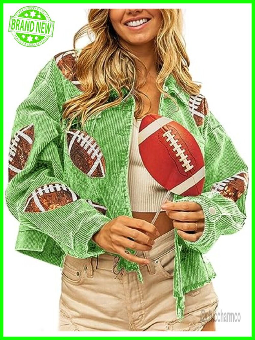 Corduroy Shacket Women Cropped Frayed Hem Button Down Football Sequin Fringe